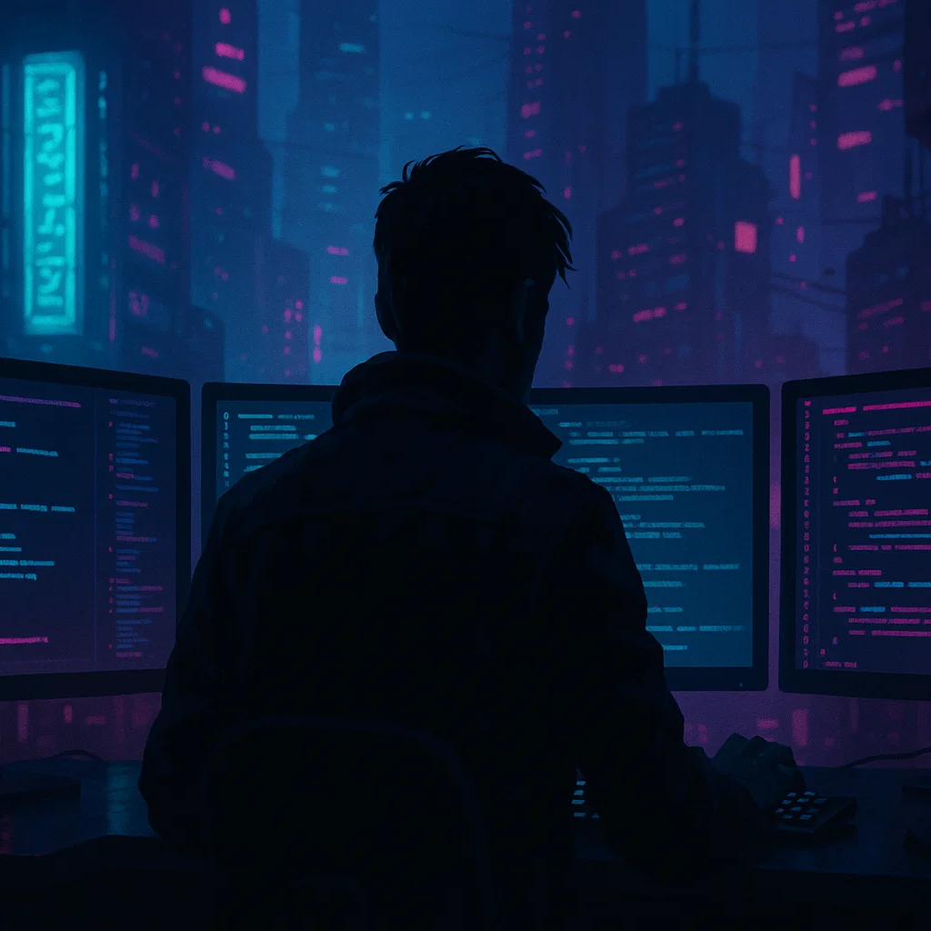 Man coding at computer